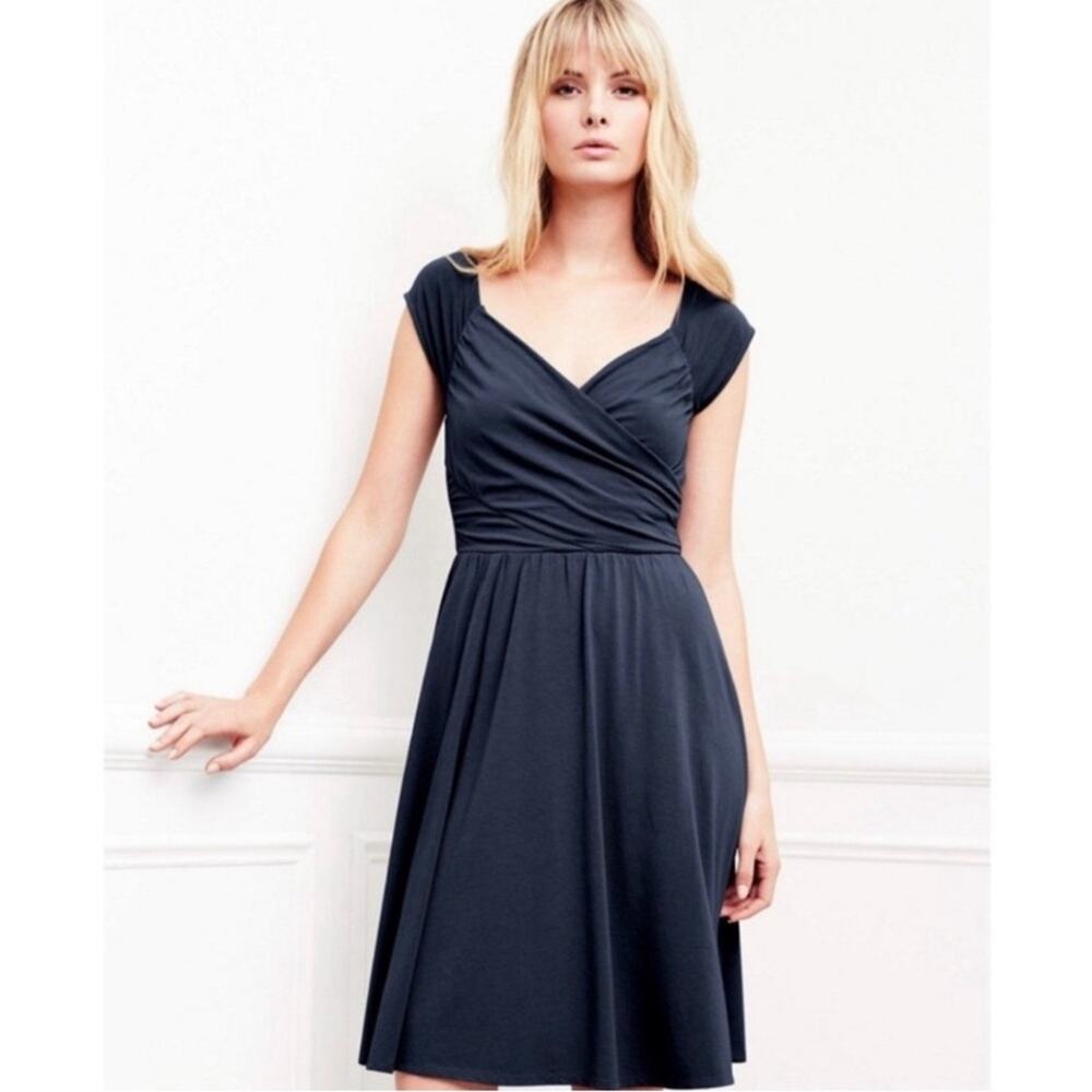 Garnet Hill‎ Juliet Faux Wrap Knit Dress navy mini soft stretchy small